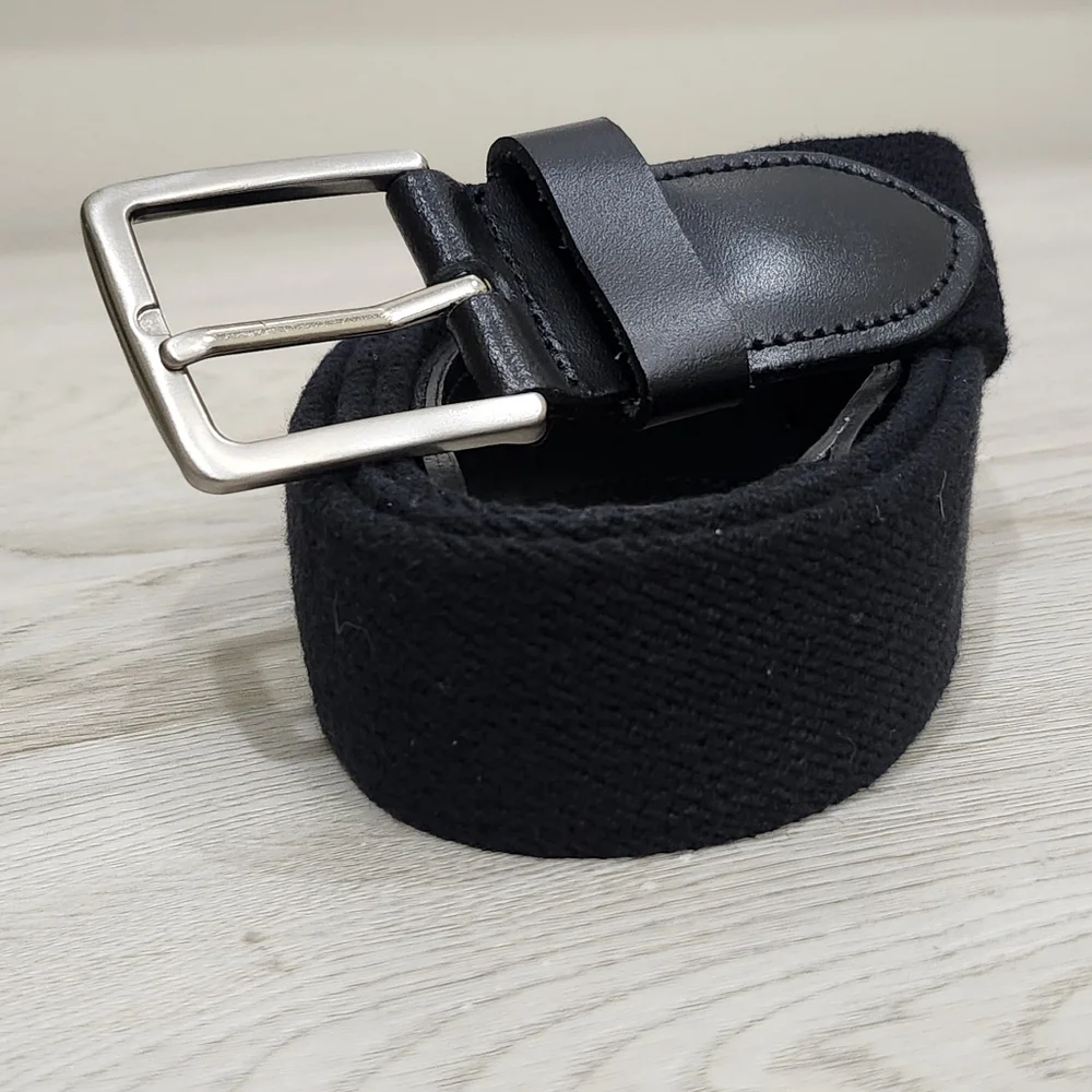 Men's Woven Belt Canvas & Leather Stretch 46-48 Silver Buckle Dominican Republic